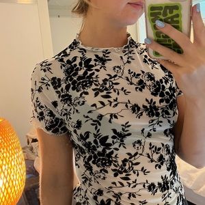 Mesh velvet flower bodysuit